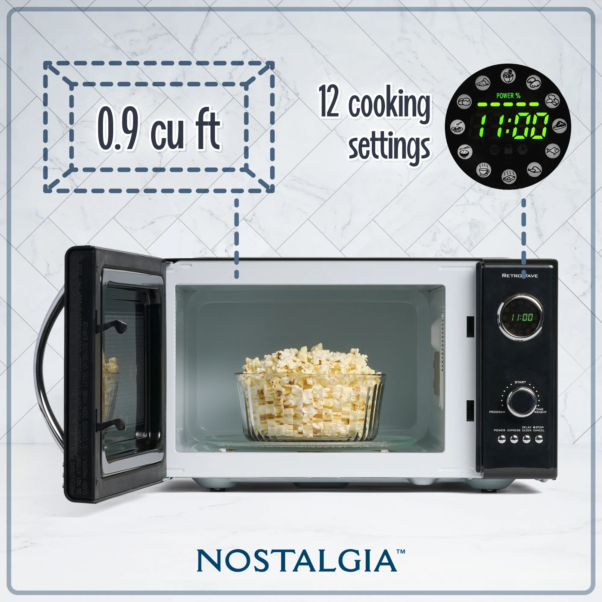 Nostalgia Retro 0.9 Cu Ft 800W Vintage Countertop Microwave (Black)