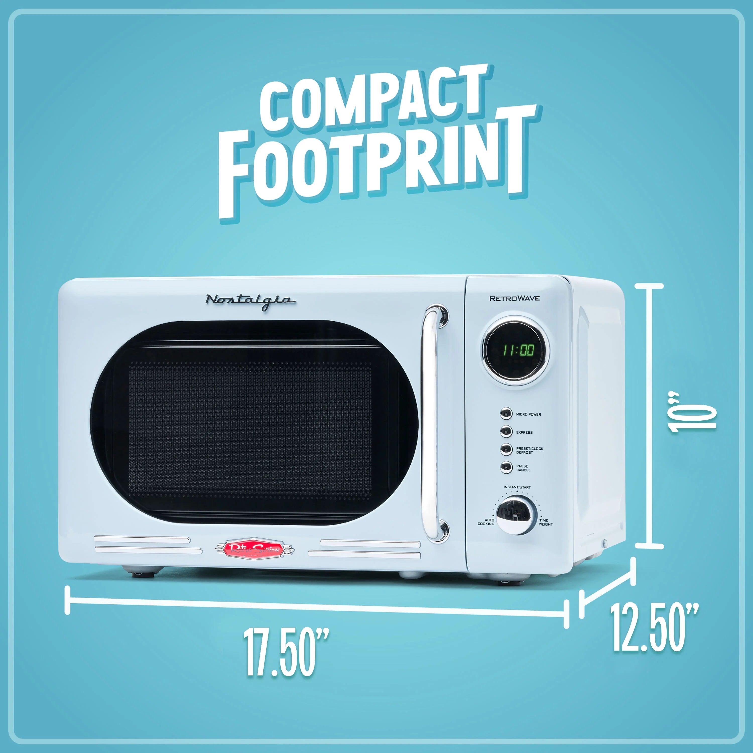 Nostalgia Retro 0.7 Cu Ft 700W Compact Countertop Microwave (Blue)