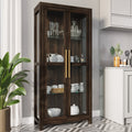 Belleze Avalon Dark Walnut Tall Curio Storage Cabinet
