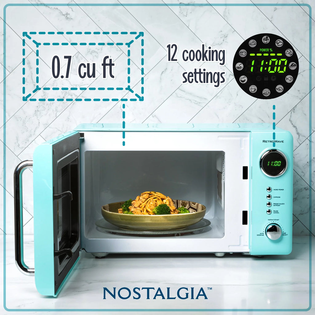 Nostalgia Retro 0.7 Cu Ft 700W Compact Countertop Microwave (Aqua)