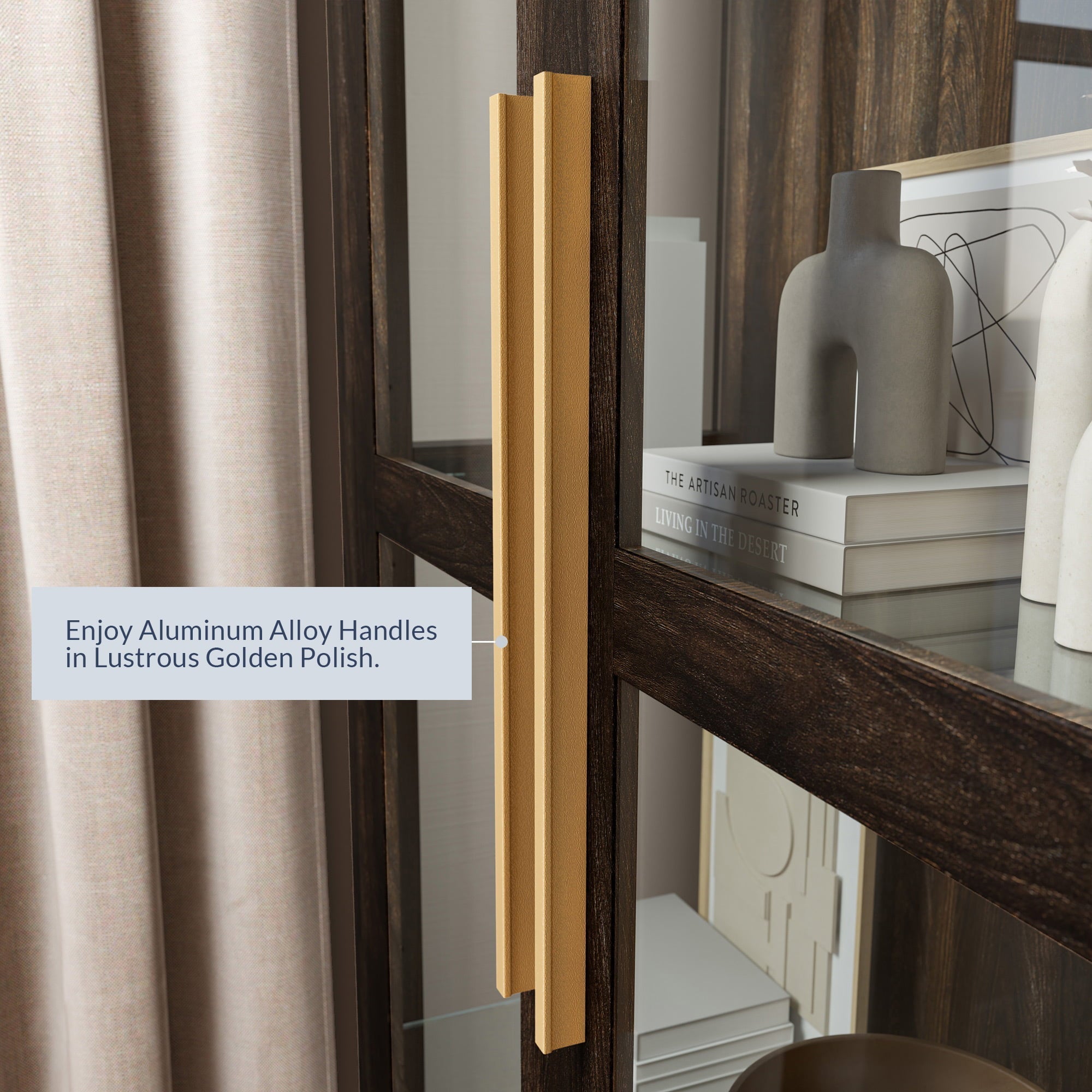 Belleze Avalon Dark Walnut Tall Curio Storage Cabinet