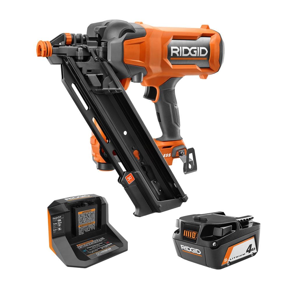 Ridgid 18V Brushless Cordless 30-Degree Framing Nail Gun Kit