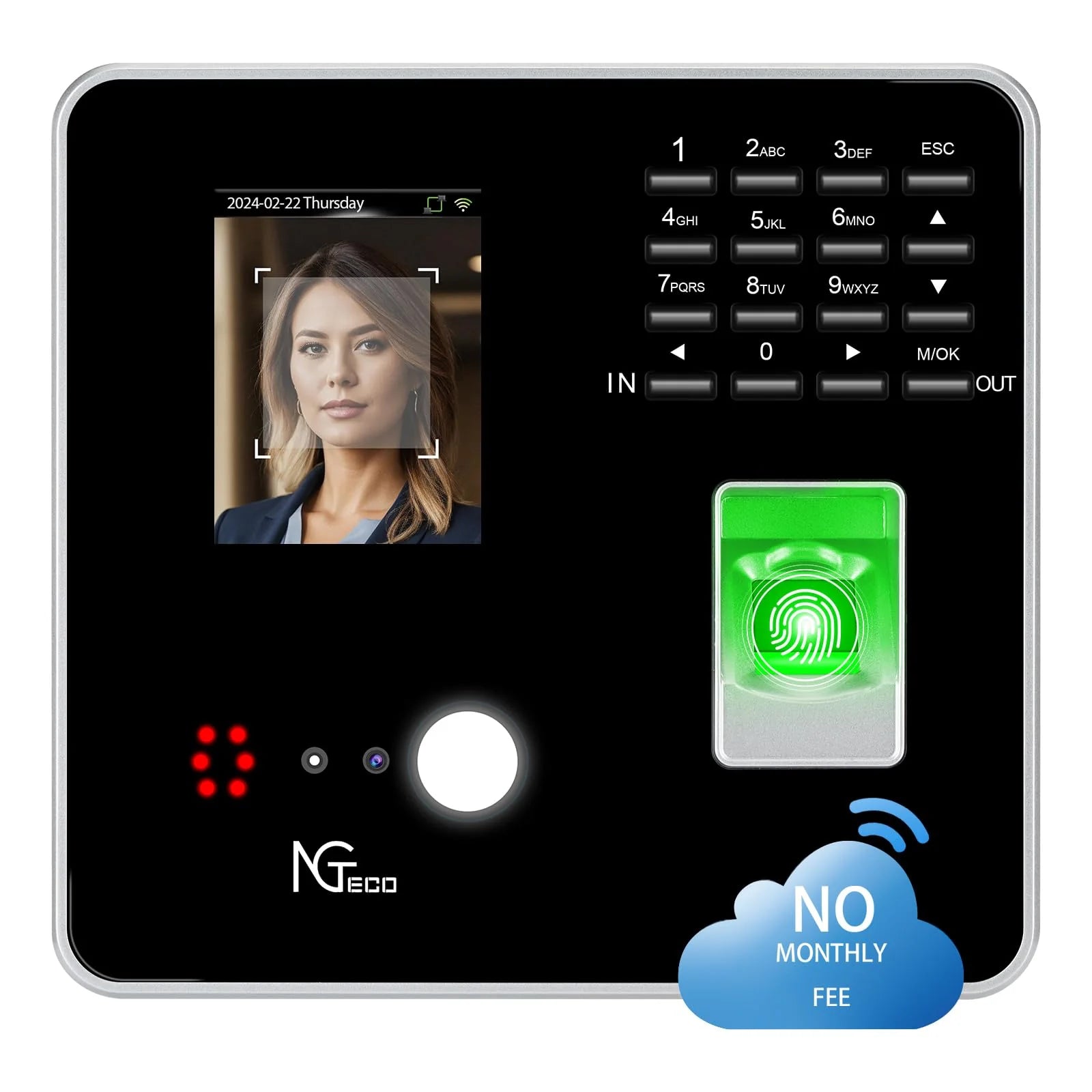 NGTeco WiFi Cloud Time Clock with Face & Fingerprint Scanner