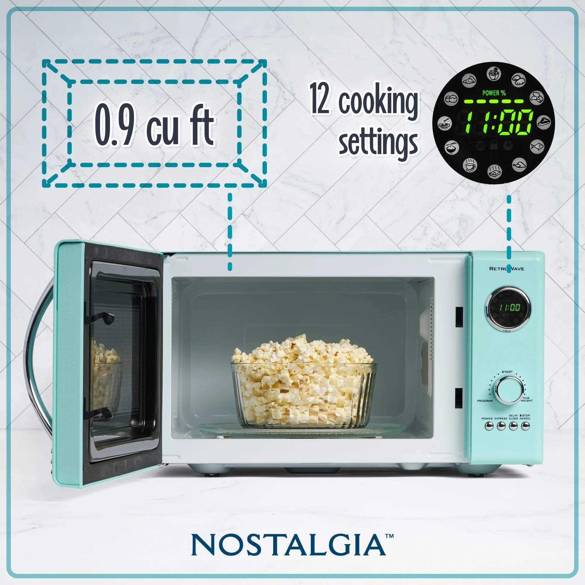 Nostalgia Retro 0.9 Cu Ft 800W Vintage Countertop Microwave (Aqua)