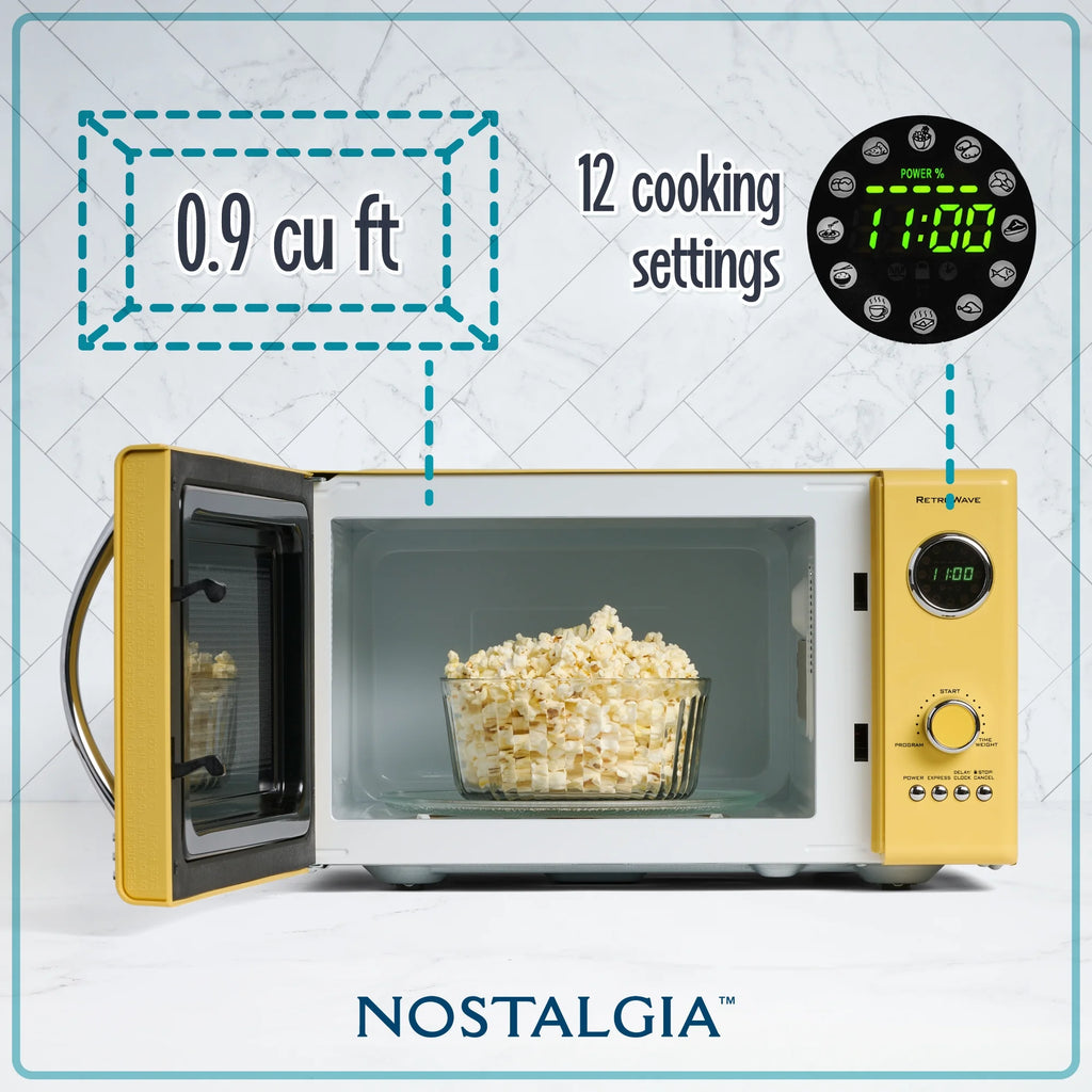 Nostalgia Retro 0.9 Cu Ft 800W Countertop Microwave Oven (Yellow)
