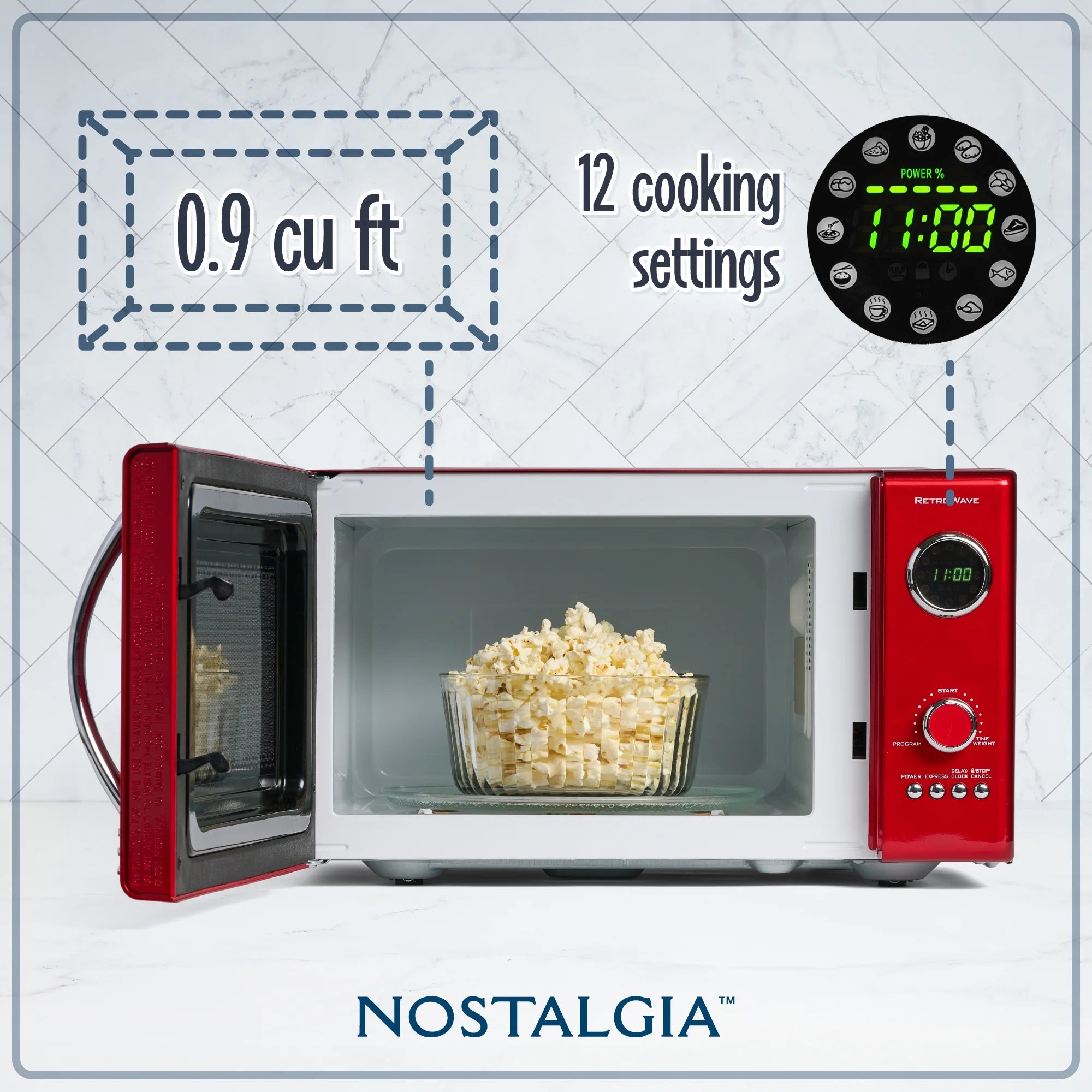 Nostalgia Retro 0.9 Cu Ft 800W Vintage Countertop Microwave (Red)