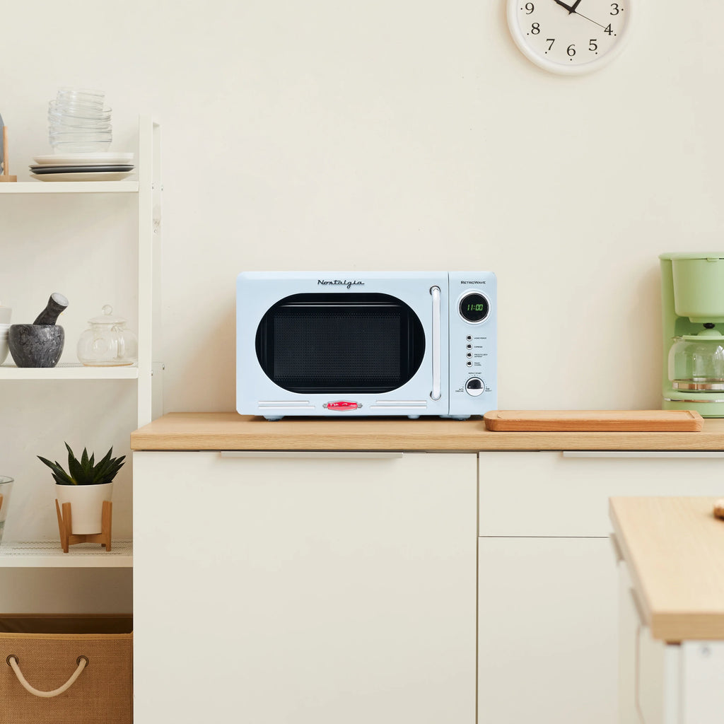 Nostalgia Retro 0.7 Cu Ft 700W Compact Countertop Microwave (Blue)