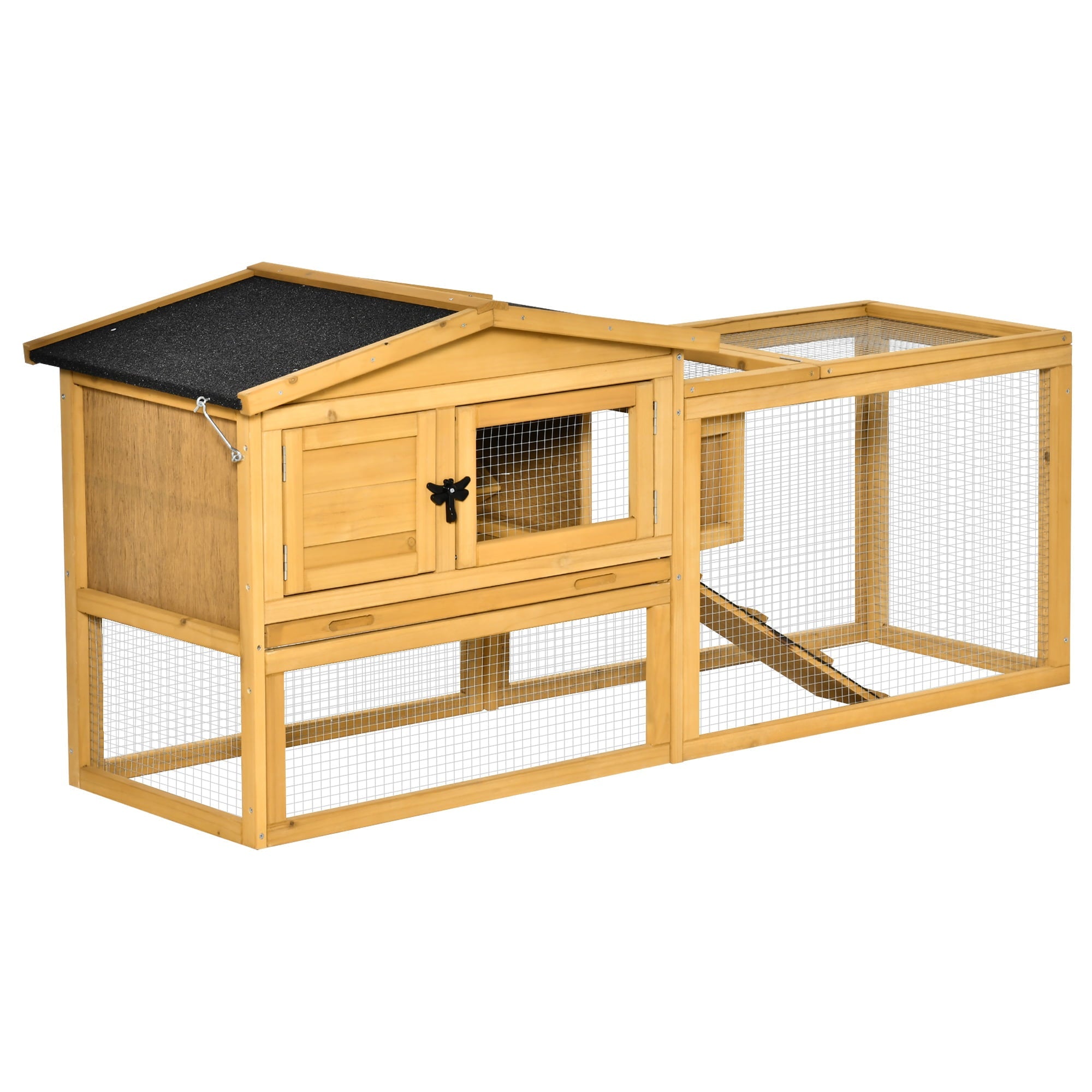 Pawhut 2-Tier Solid Wood Rabbit Hutch with Outdoor Run Space