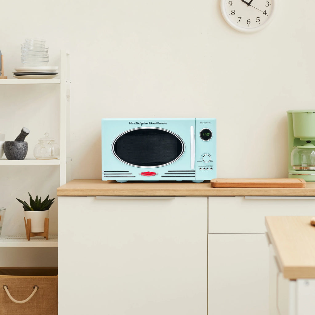Nostalgia Retro 0.9 Cu Ft 800W Vintage Countertop Microwave (Aqua)
