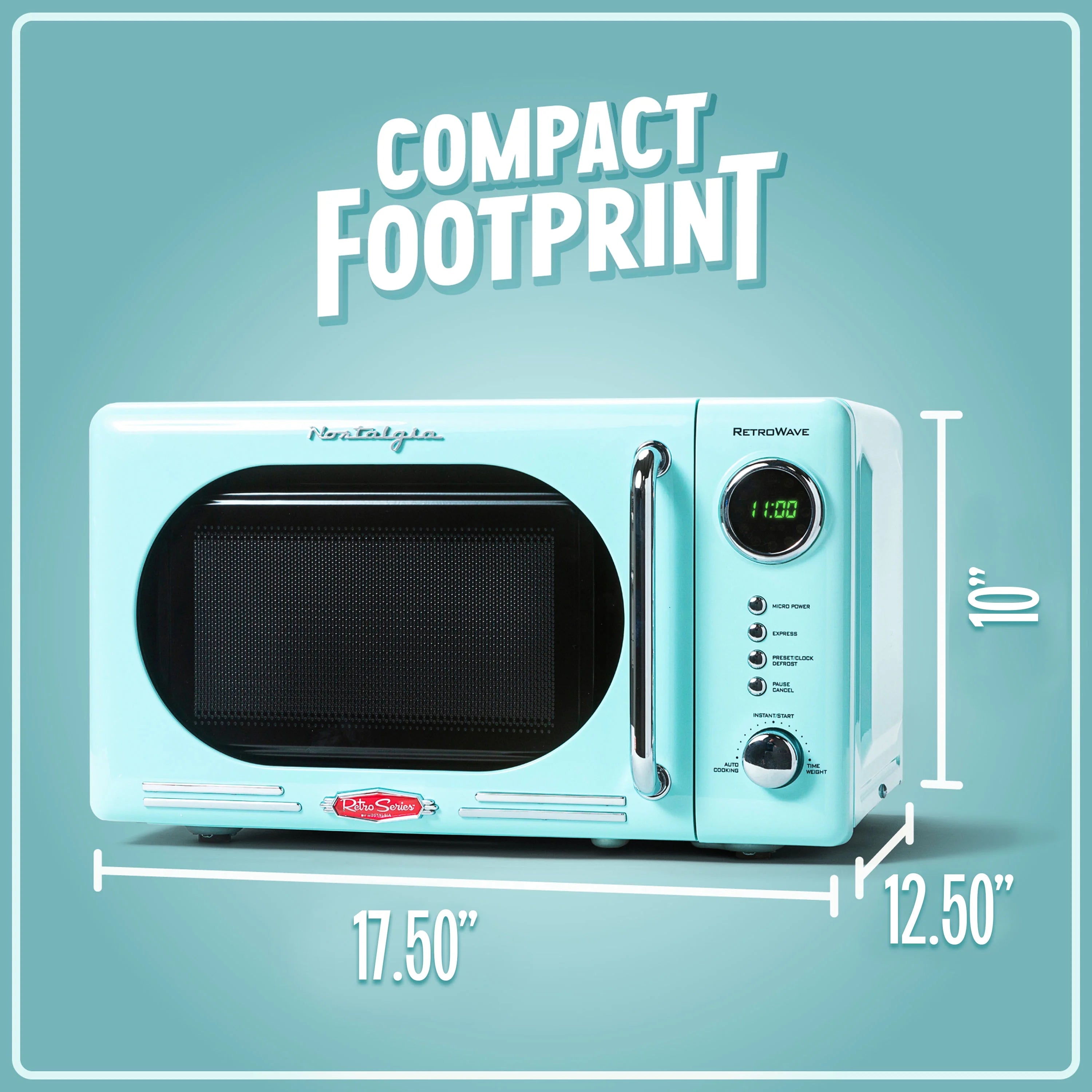 Nostalgia Retro 0.7 Cu Ft 700W Compact Countertop Microwave (Aqua)