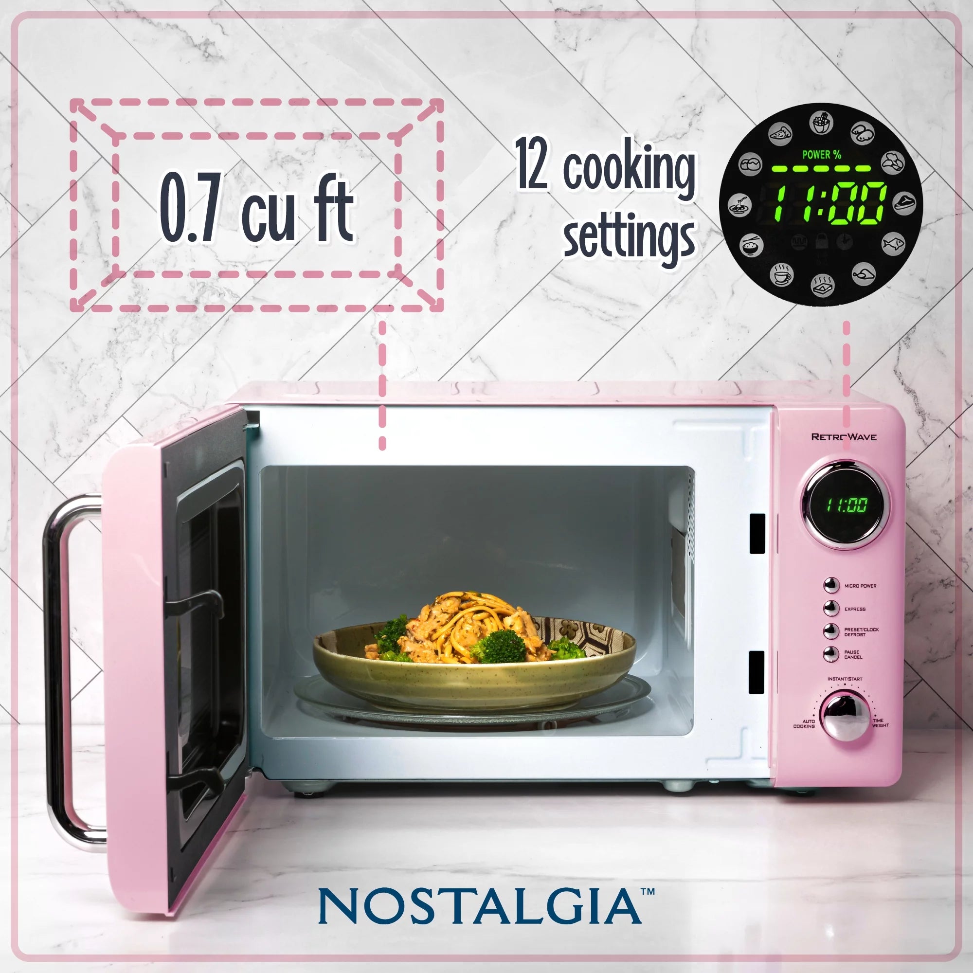 Nostalgia Retro 0.7 Cu Ft 700W Vintage Countertop Microwave (Pink)