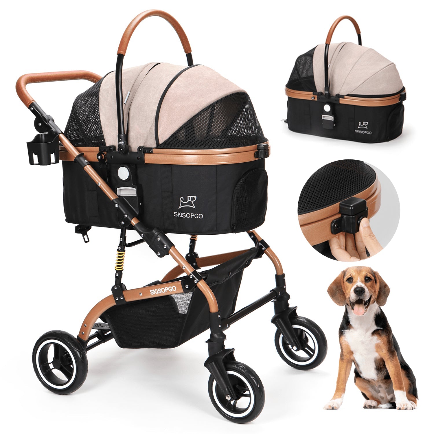 Skisopgo 3-in-1 Foldable Pet Stroller with Detachable Carrier