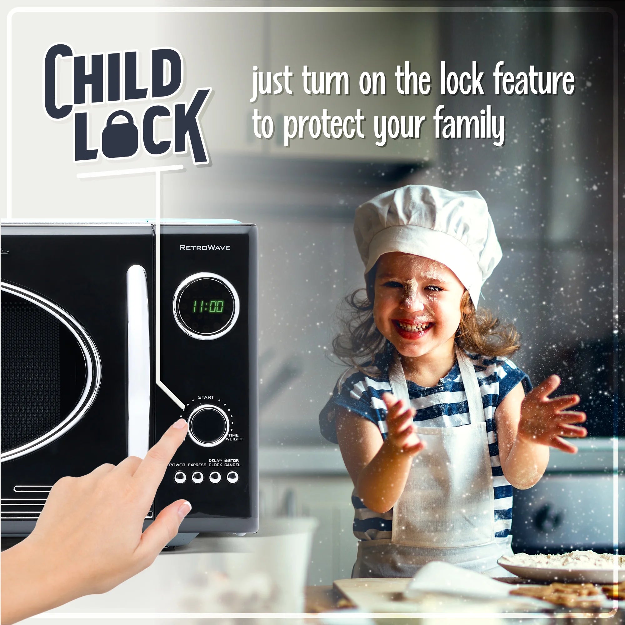 Nostalgia Retro 0.9 Cu Ft 800W Vintage Countertop Microwave (Black)