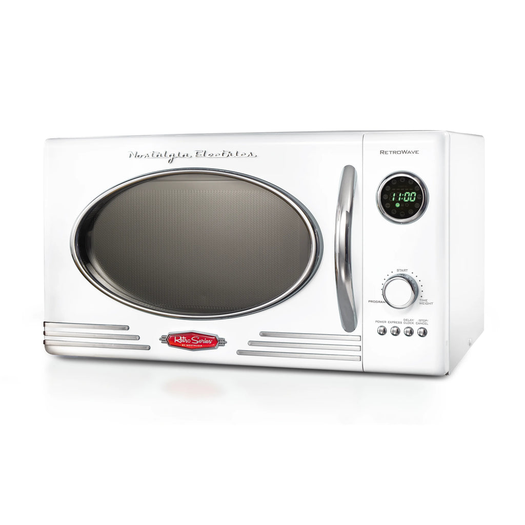 Nostalgia Retro 0.9 Cu Ft 800W Vintage Countertop Microwave (White)